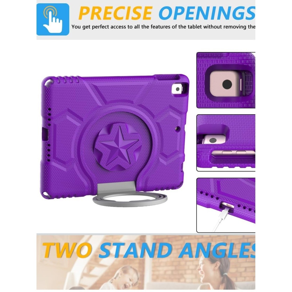 iPad 9th/8th/7th Gen 10.2" Purple Kids Case Rugged Cover w/‎ Stand Handle